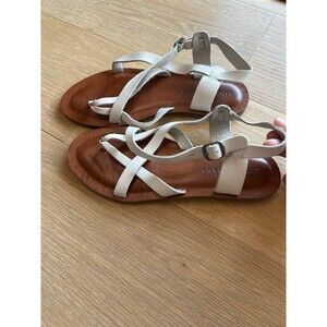 Lucky Brand White Strappy Leather Flat Sandals